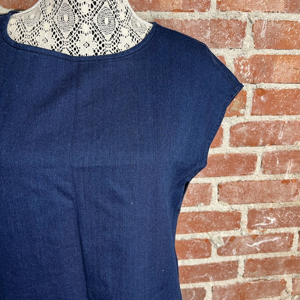 WILFRED FREE dark blue denim jean shift dress tunic pockets western Aritzia - Picture 4 of 8